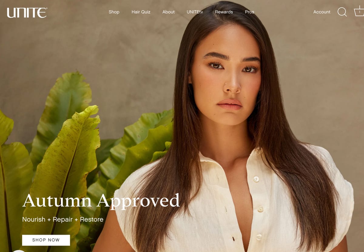 UNITE HAIR Homepage with Quiz CTA