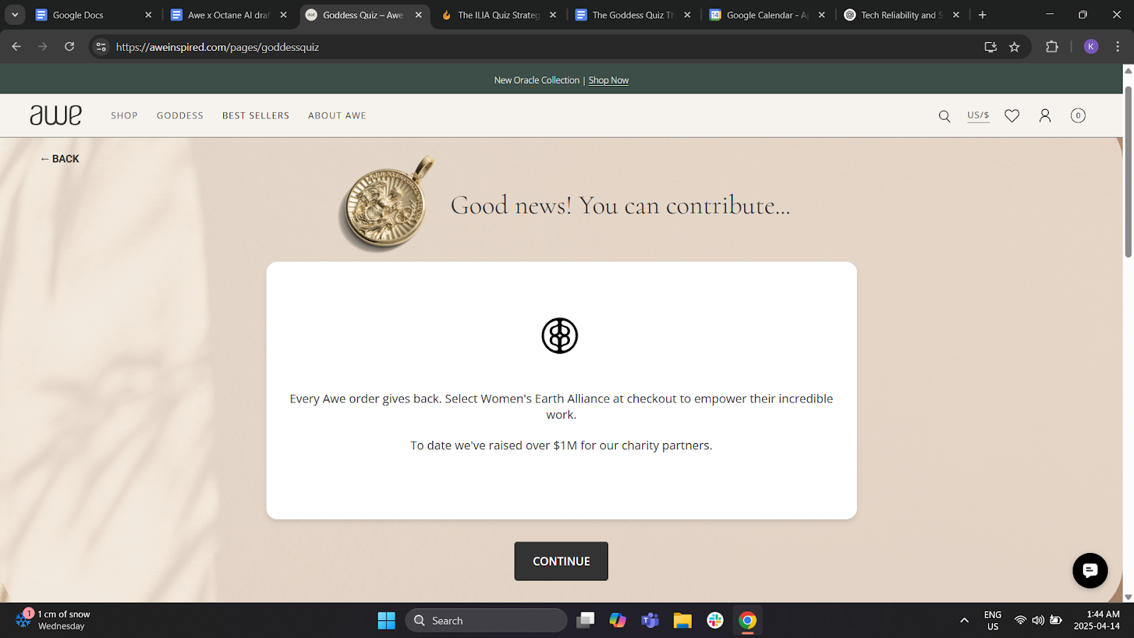 Quiz charity selection question