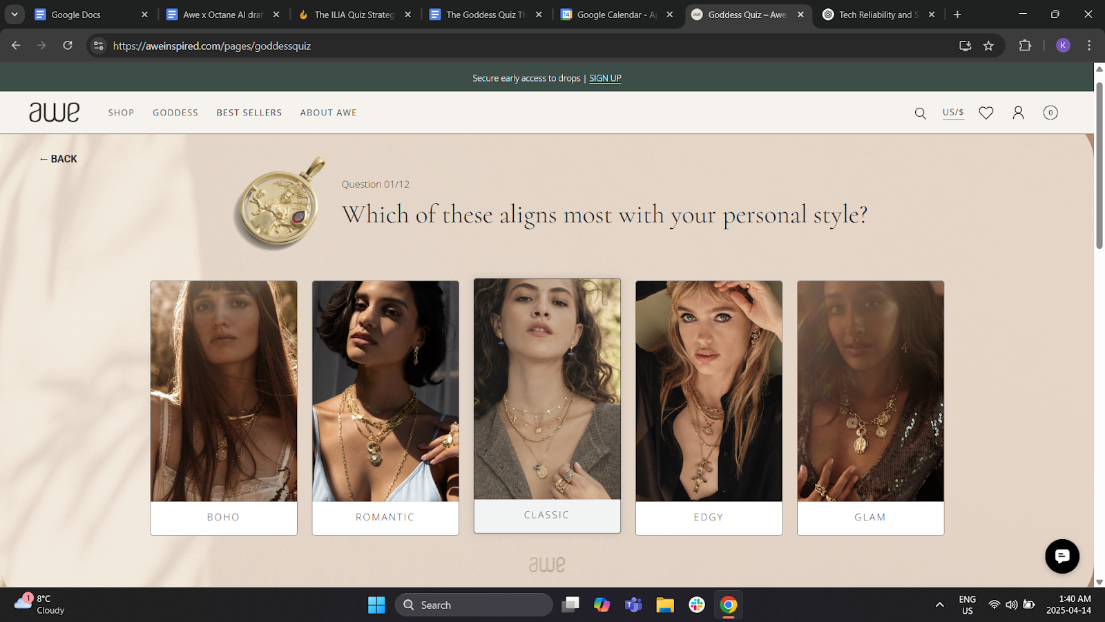 Quiz question about fashion preferences