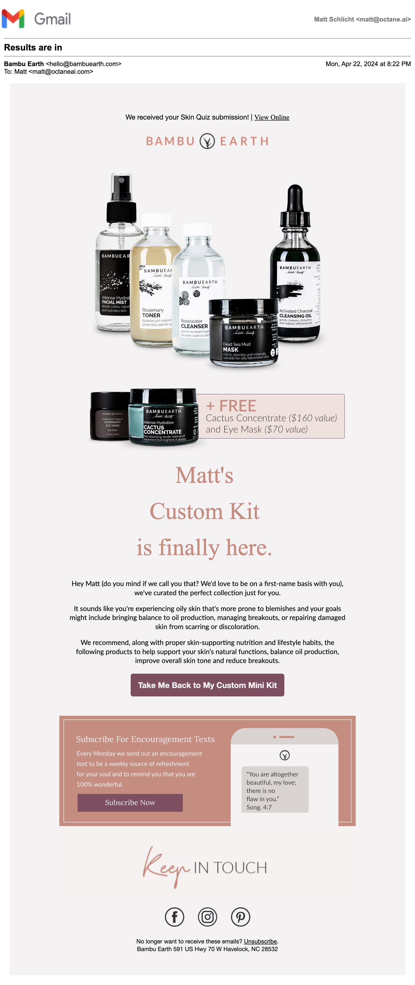 Bambu Earth Follow-up Email