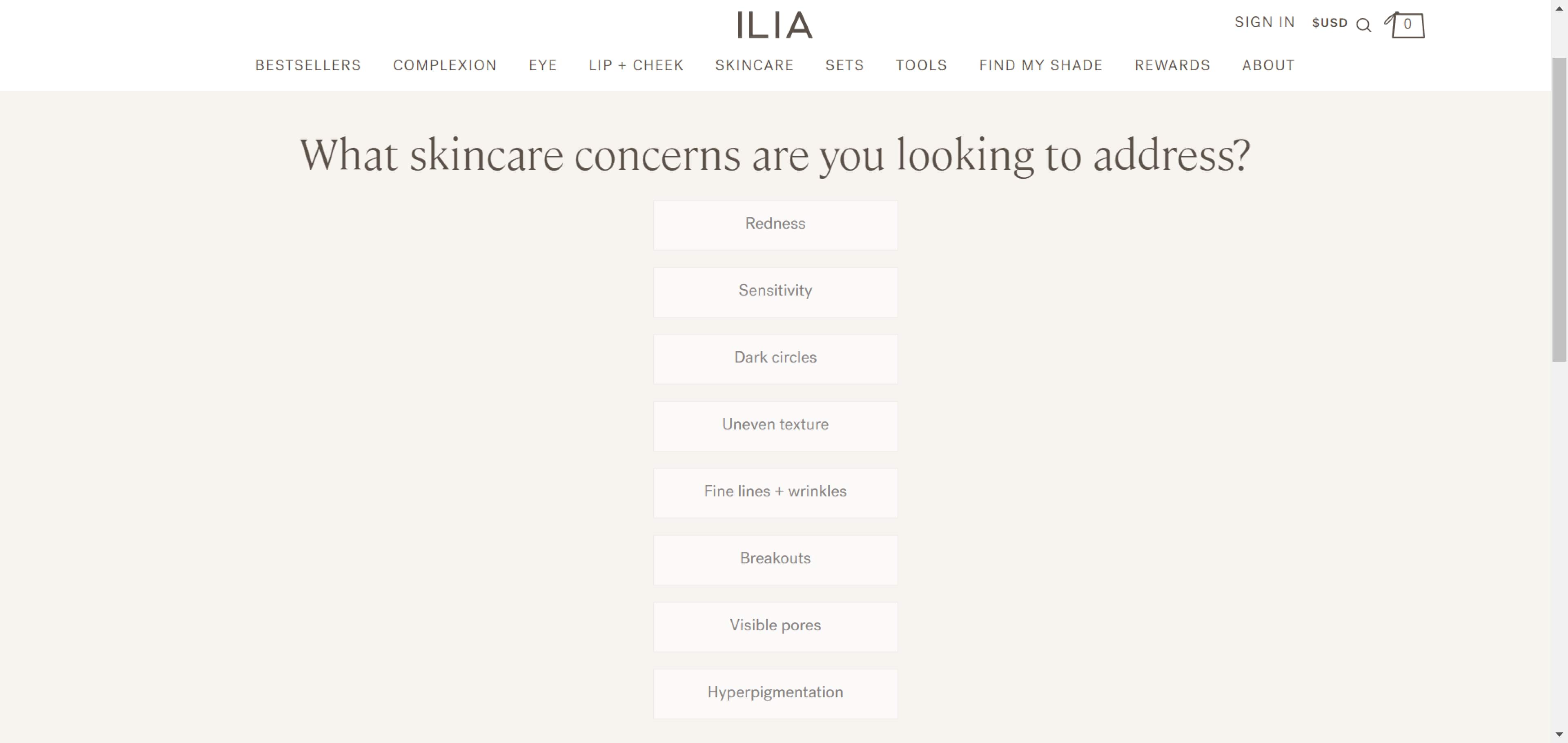 ILIA Quiz Skincare Concerns