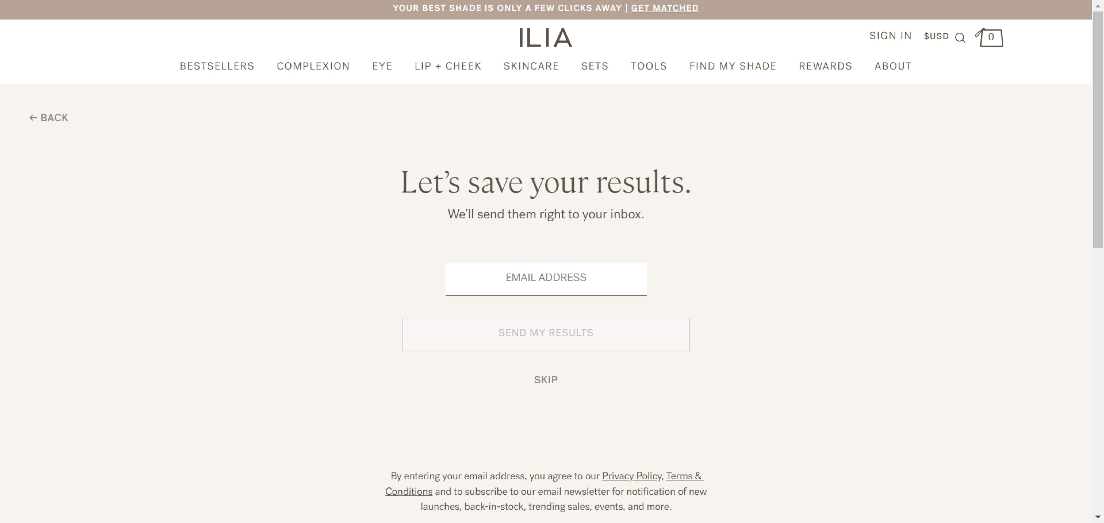 ILIA Quiz Email SMS Signup
