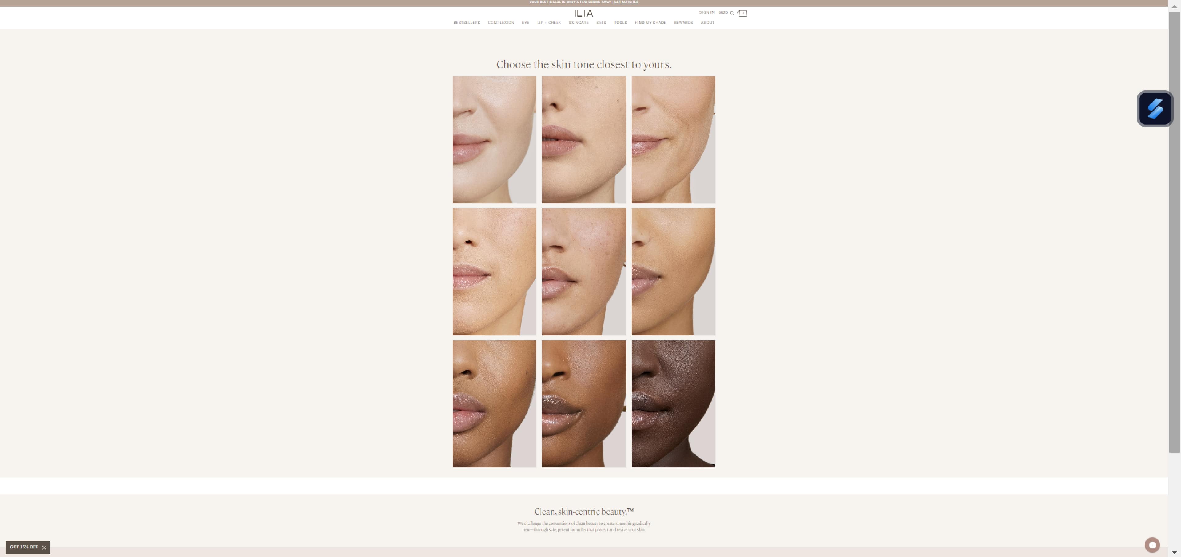 ILIA Quiz Skin Tone Selection