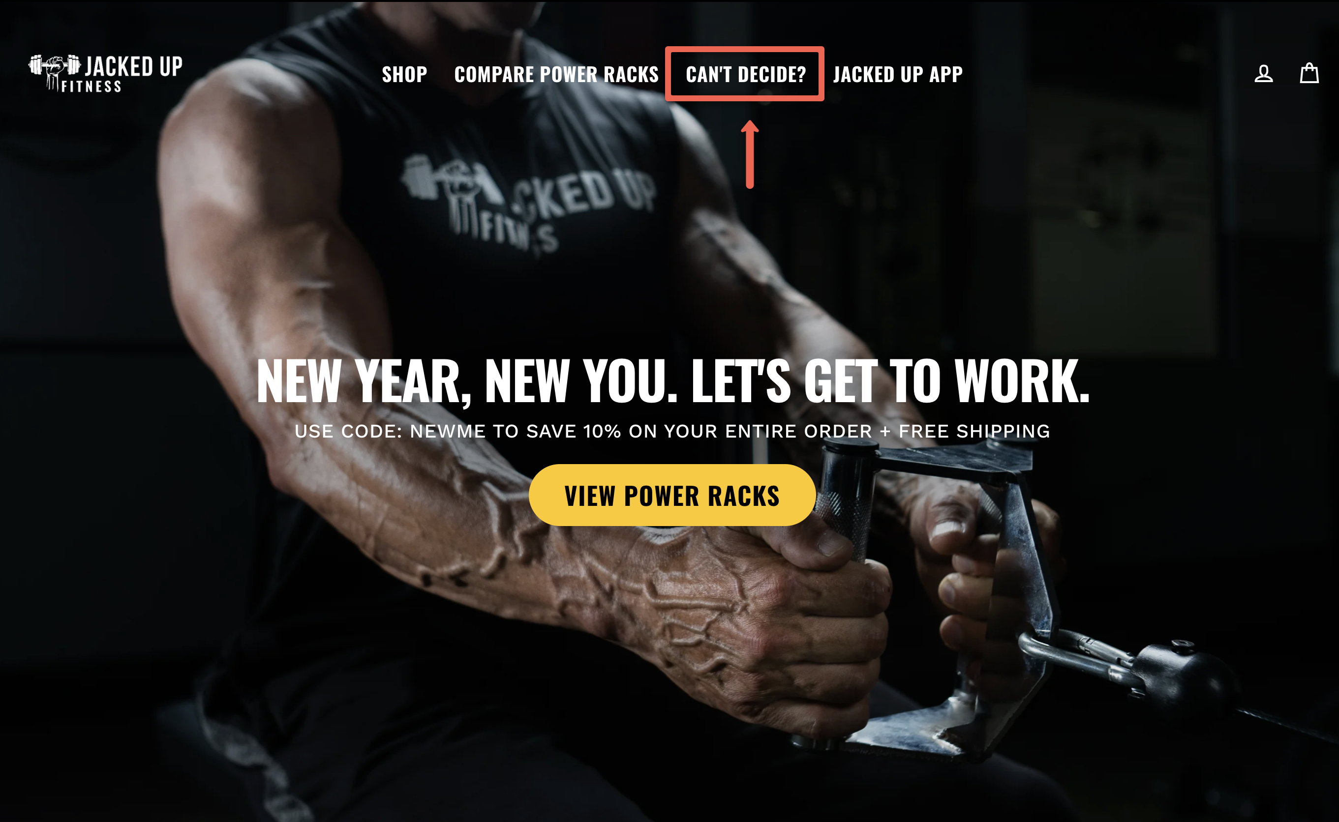 Jacked Up Fitness navigation menu with quiz CTA