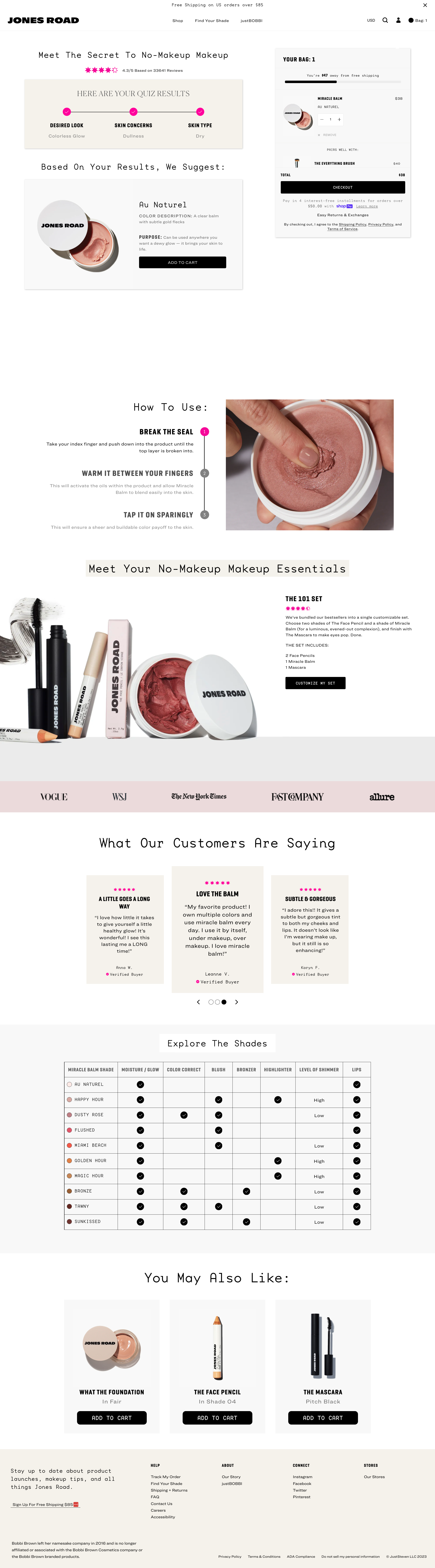 Jones Road Beauty Miracle Balm Custom Quiz Page