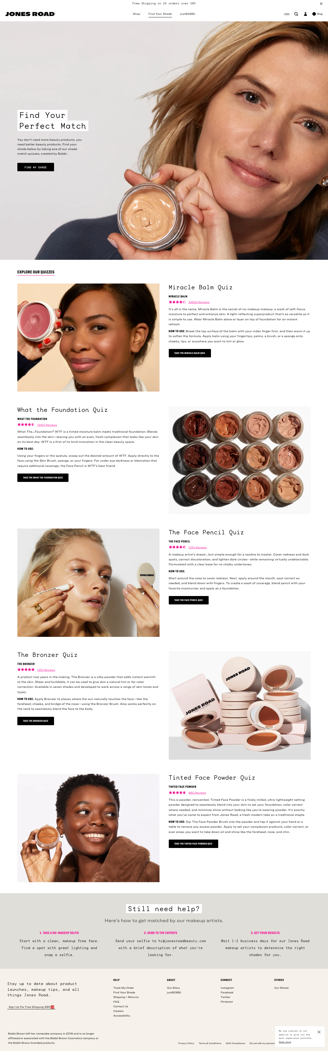 Jones Road Beauty Quiz Landing Page