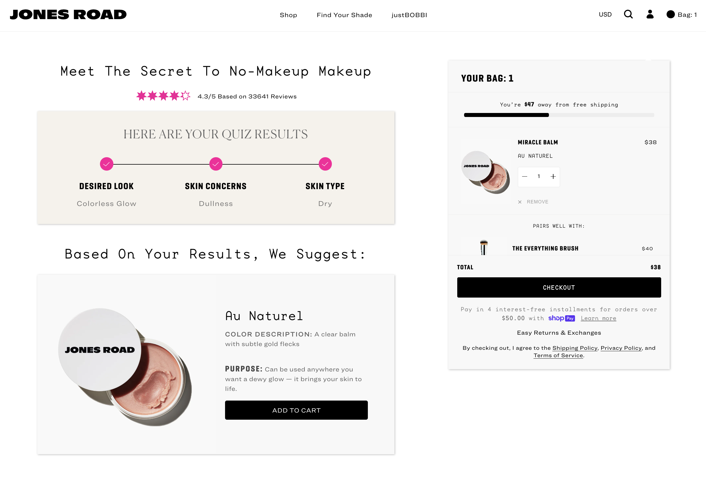Jones Road Beauty Product Recommendation Page