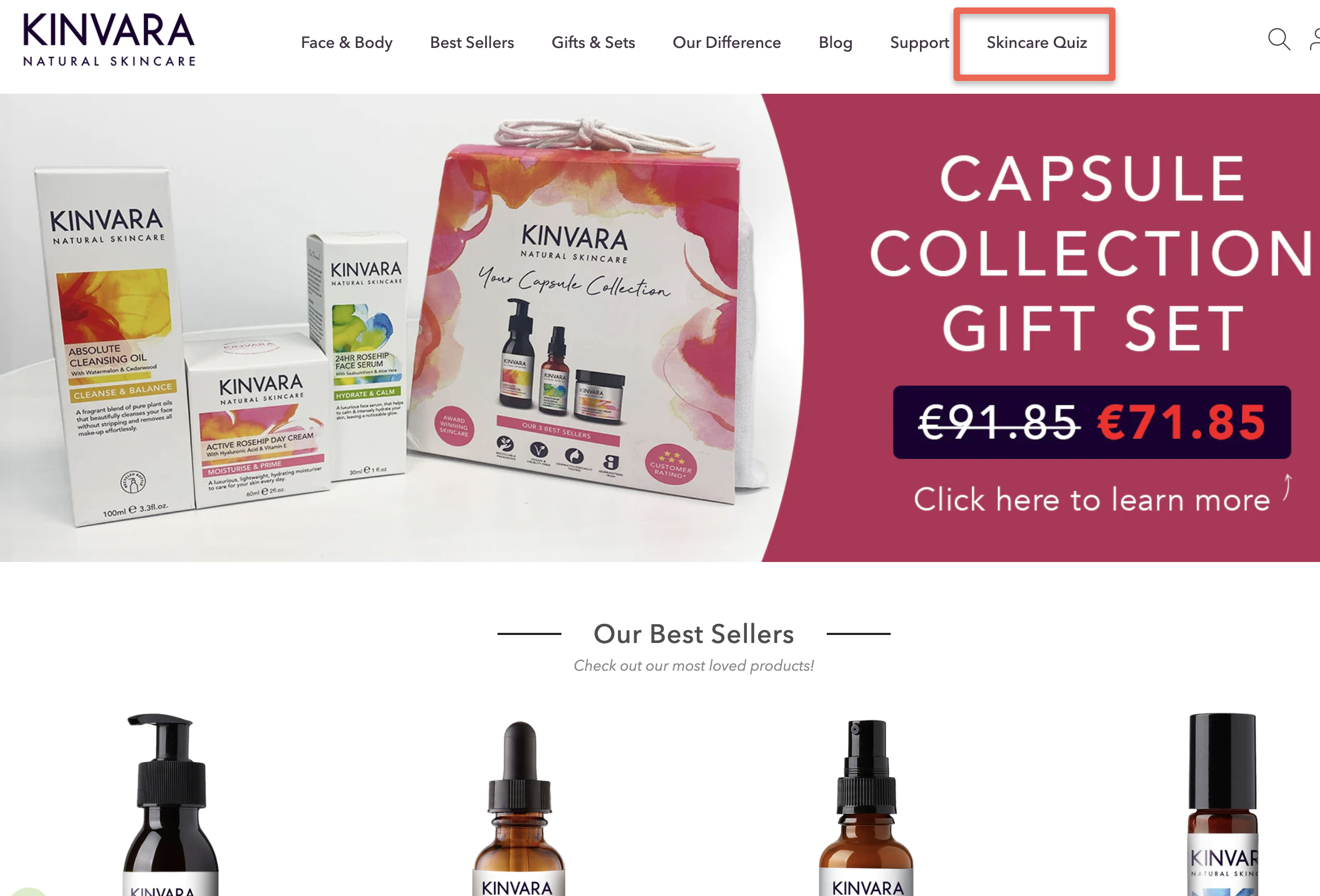 Kinvara Quiz in Header Navigation