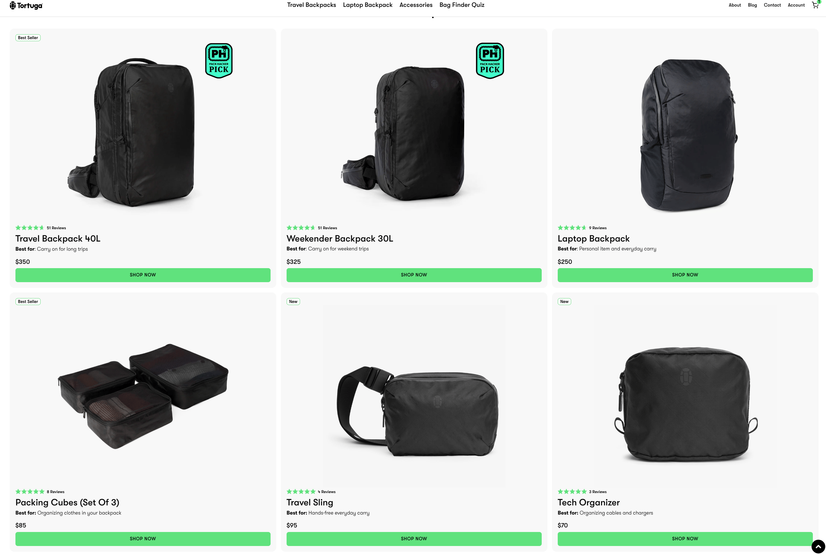 Tortuga's range of travel backpacks