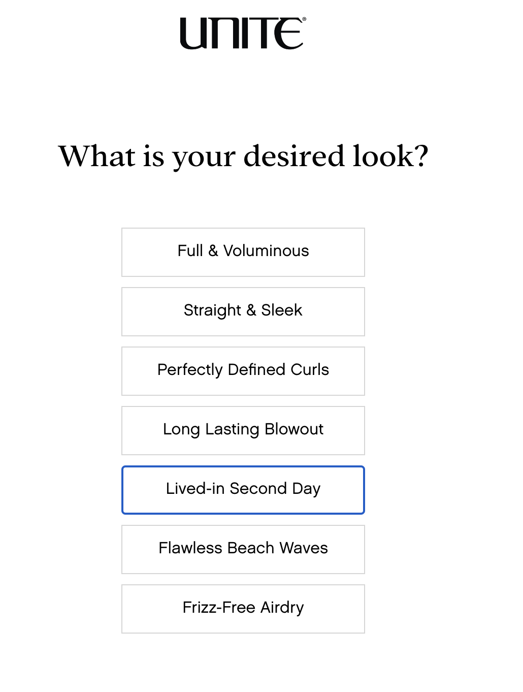 UNITE HAIR Quiz - Desired Look Question