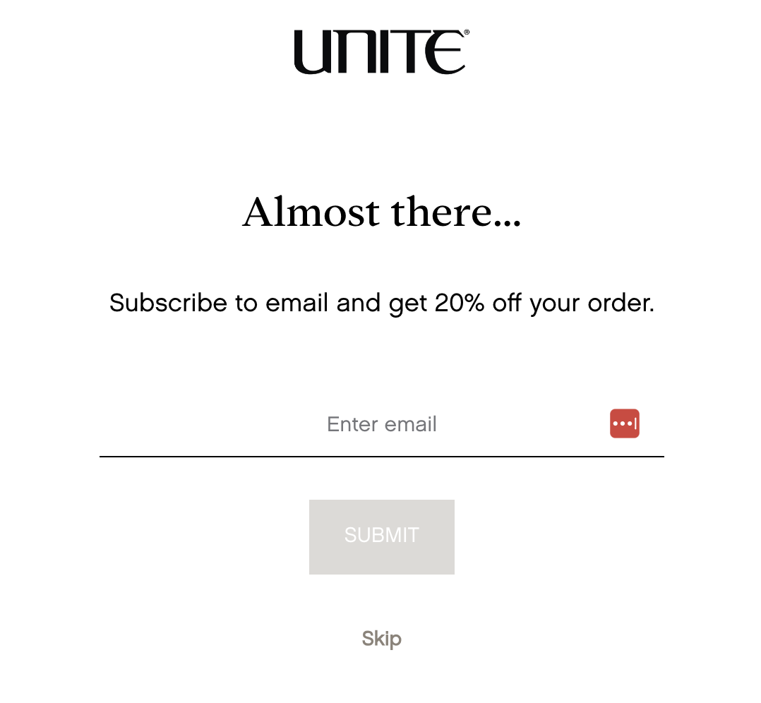 UNITE HAIR Quiz - Email Opt-in with 20% Discount
