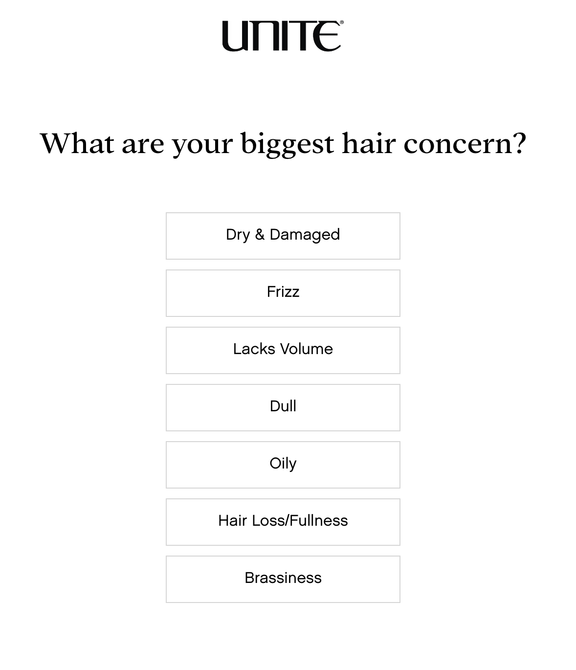 UNITE HAIR Quiz - Hair Concern Question