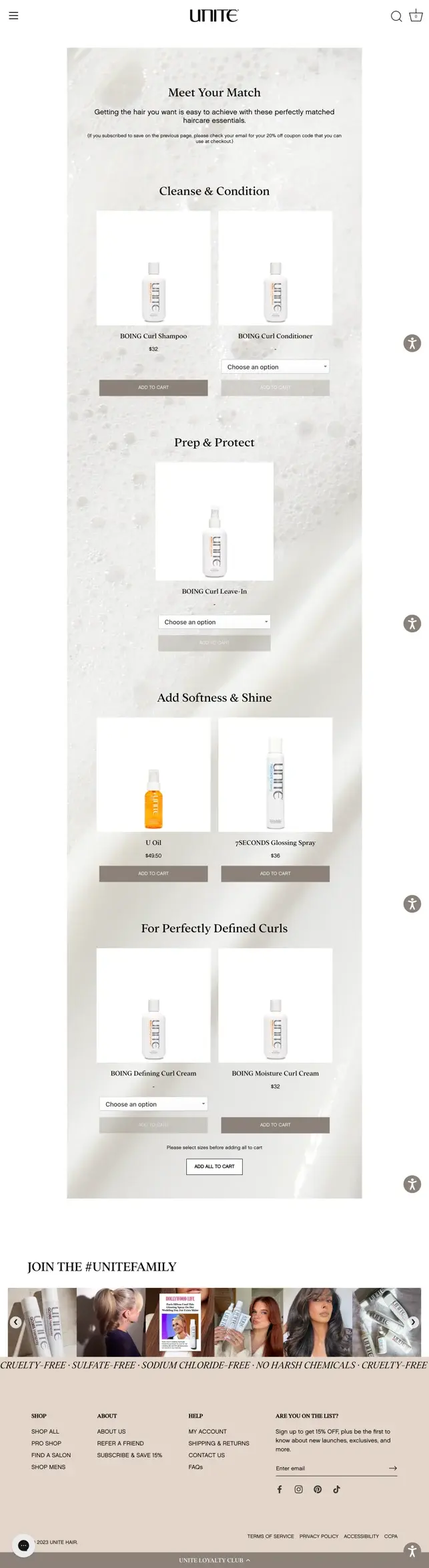 UNITE HAIR Personalized Recommendations Page