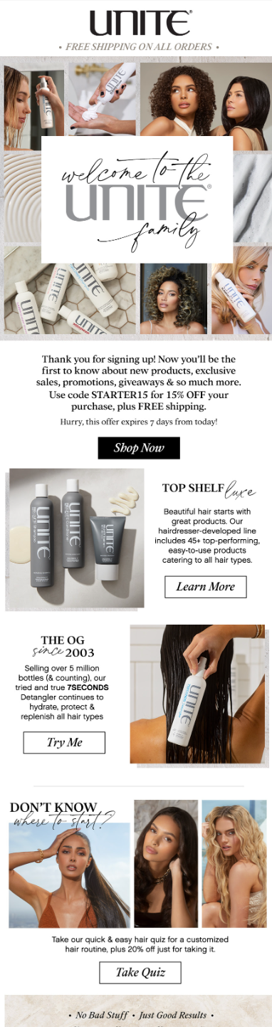 UNITE HAIR Welcome Email Flow